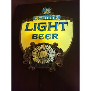 Vintage 1970s Schlitz Light Beer Lighted Sign Sundial 22 x 17" Works Union Made